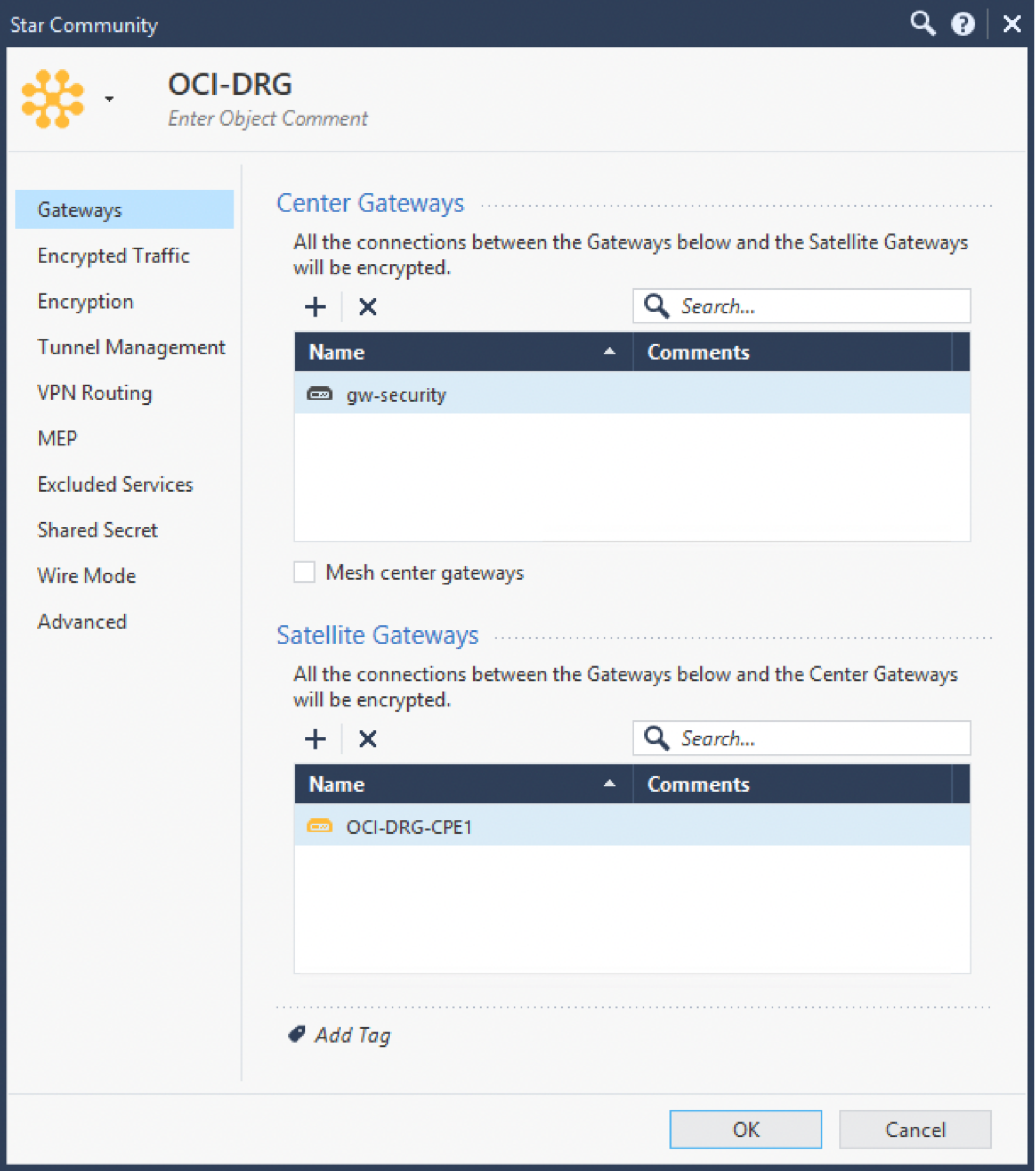 Click to expand This image shows where to configure the gateways for the VPN community.