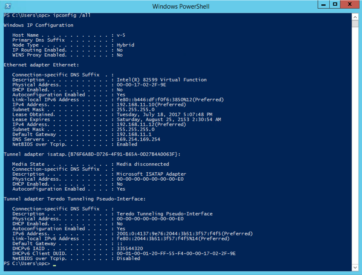 Click to expand This image shows the results of the ipconfig /all command after adding the secondary private IP address.