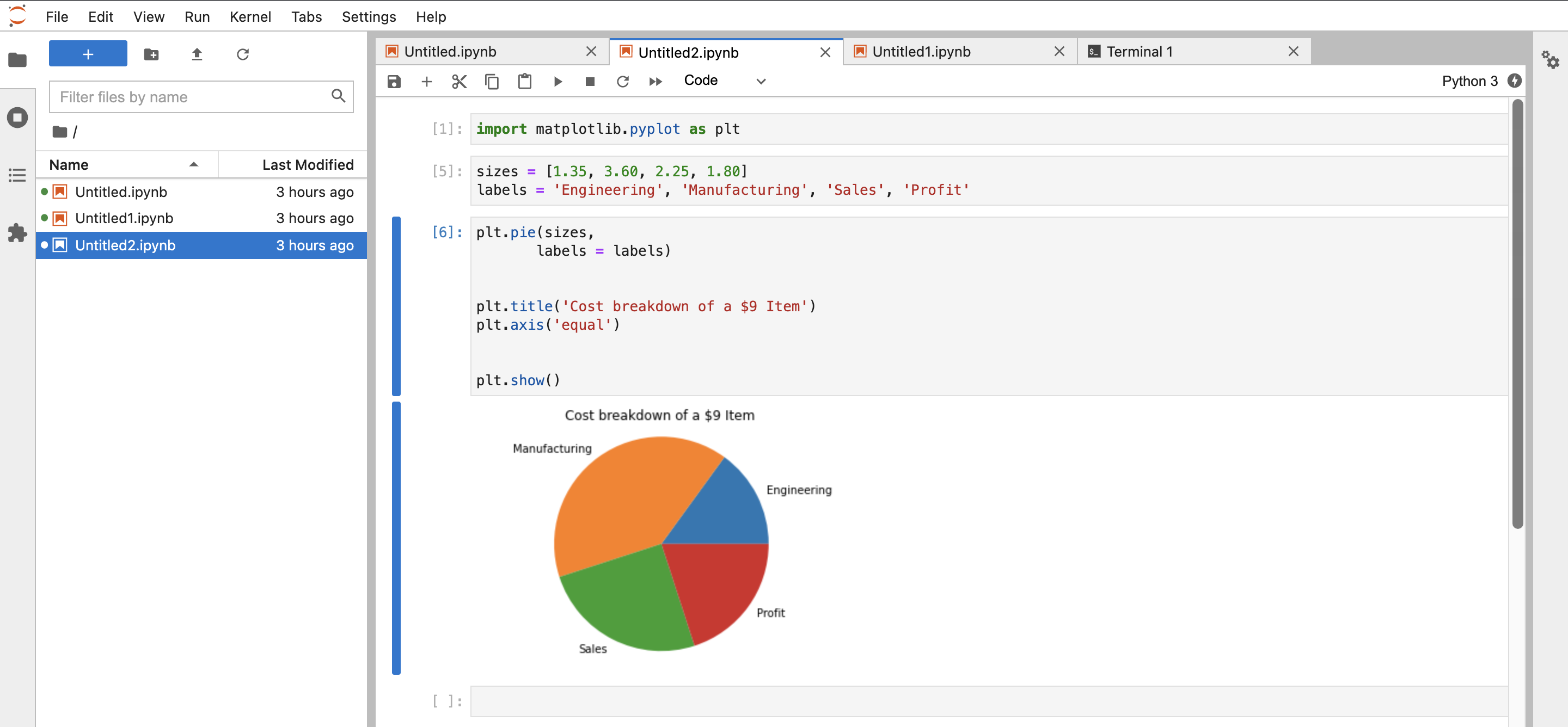 Screenshot showing sample code for Python kernel in JupyterHub