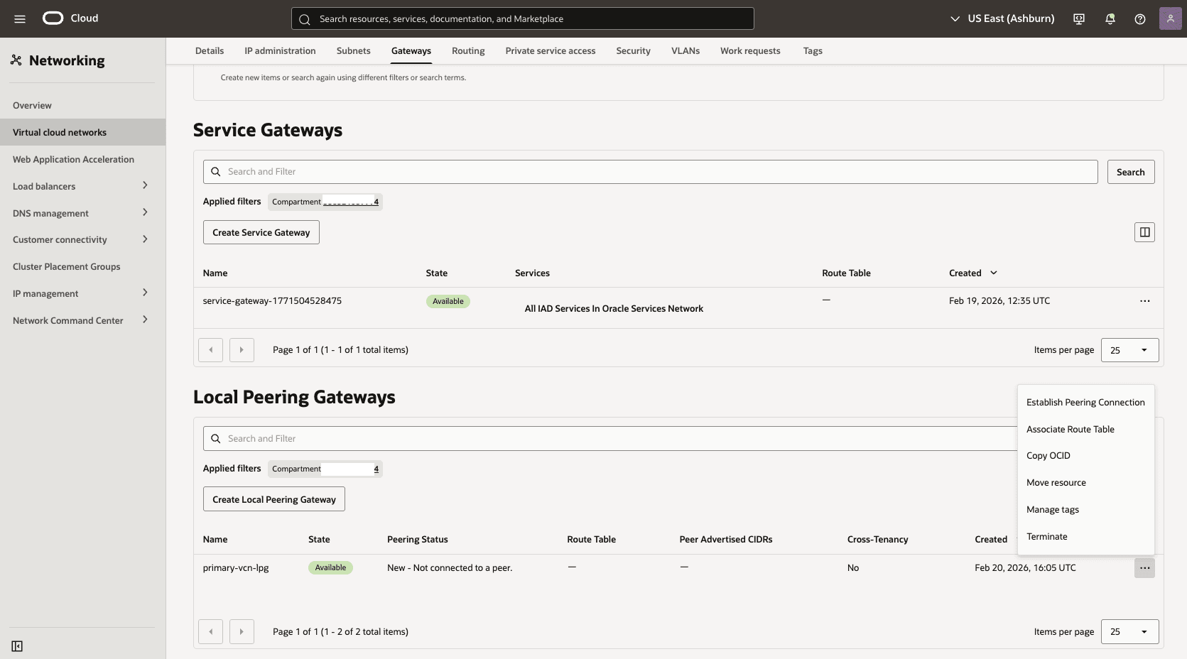 This screenshot shows how to configure the network in the primary region.