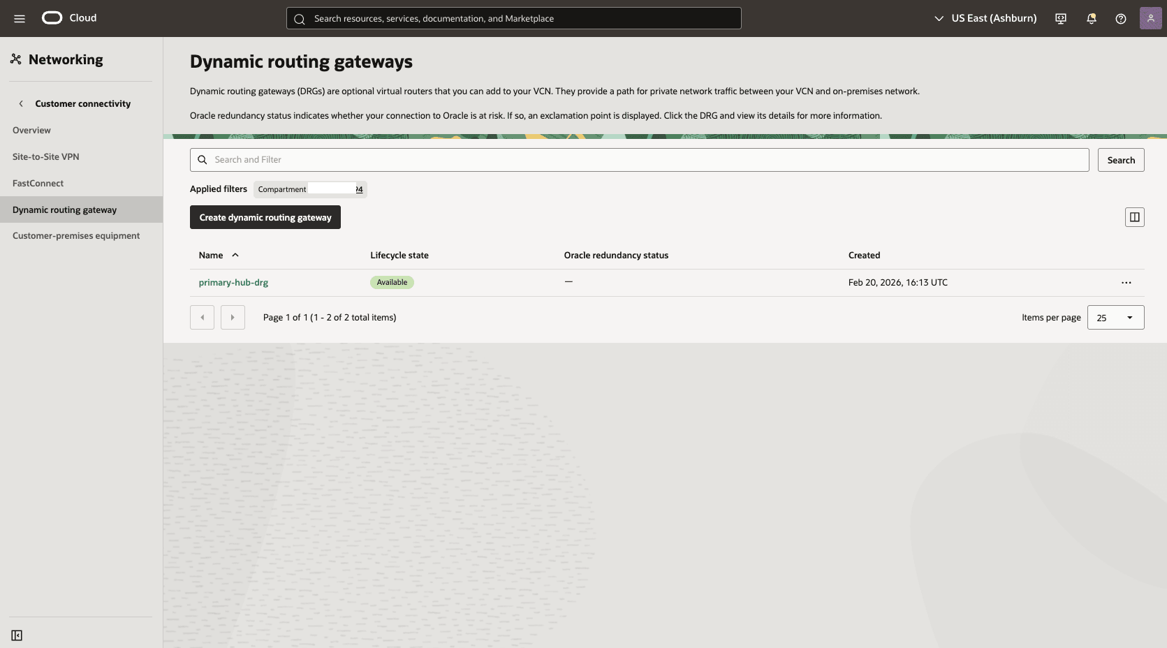 This screenshot shows how to configure the network in the primary region.