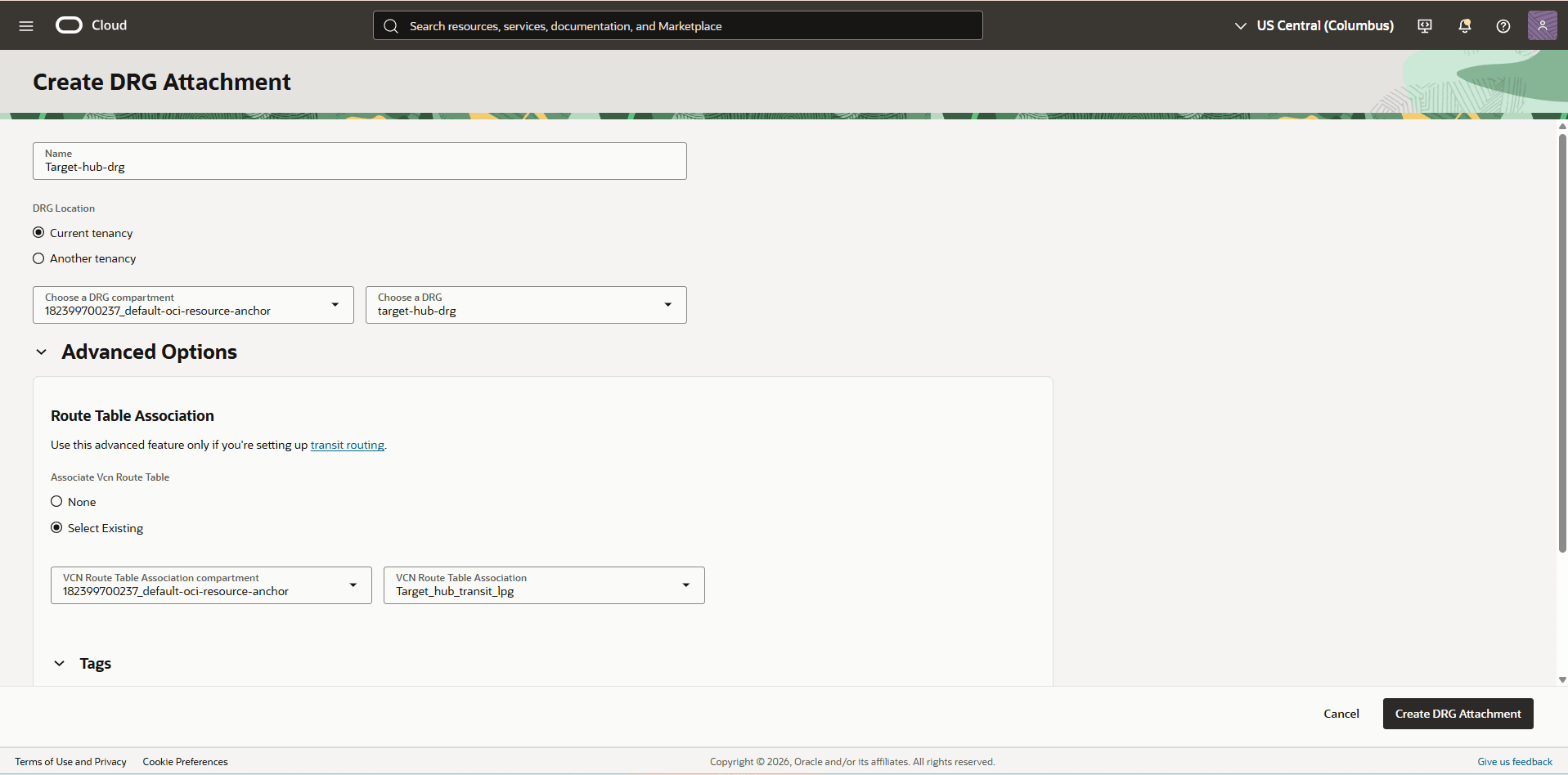 This screenshot shows the required configuration for cross-region restore.