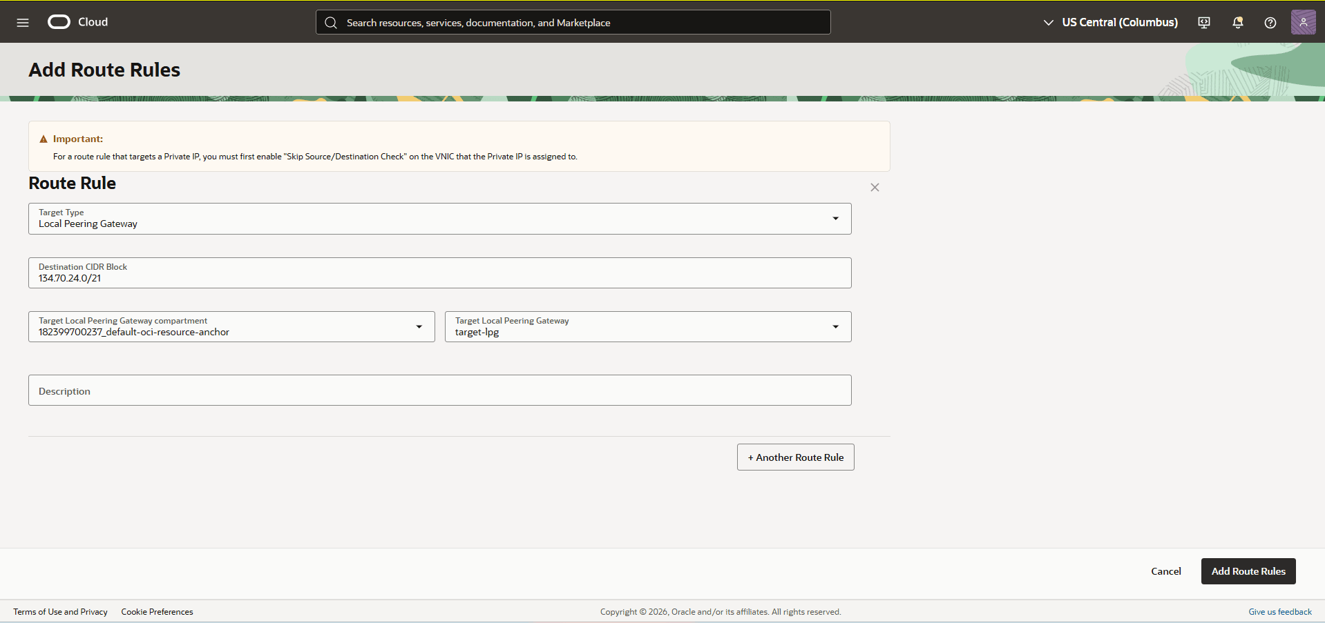 This screenshot shows the required configuration for cross-region restore.
