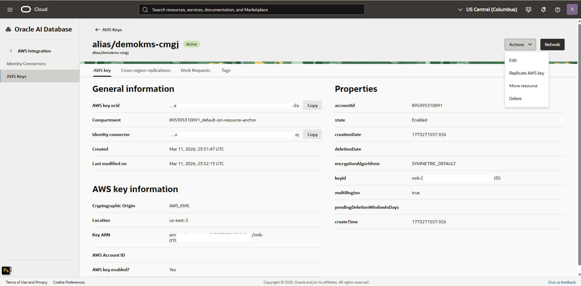 This screenshot shows how to replicate AWS key.