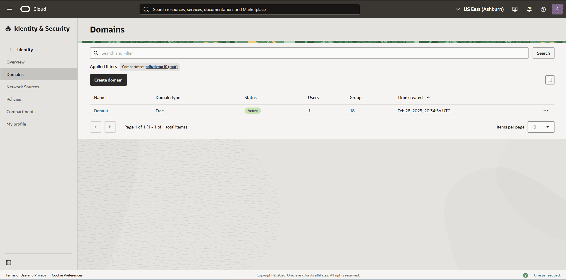 This screenshot shows how to create domain.