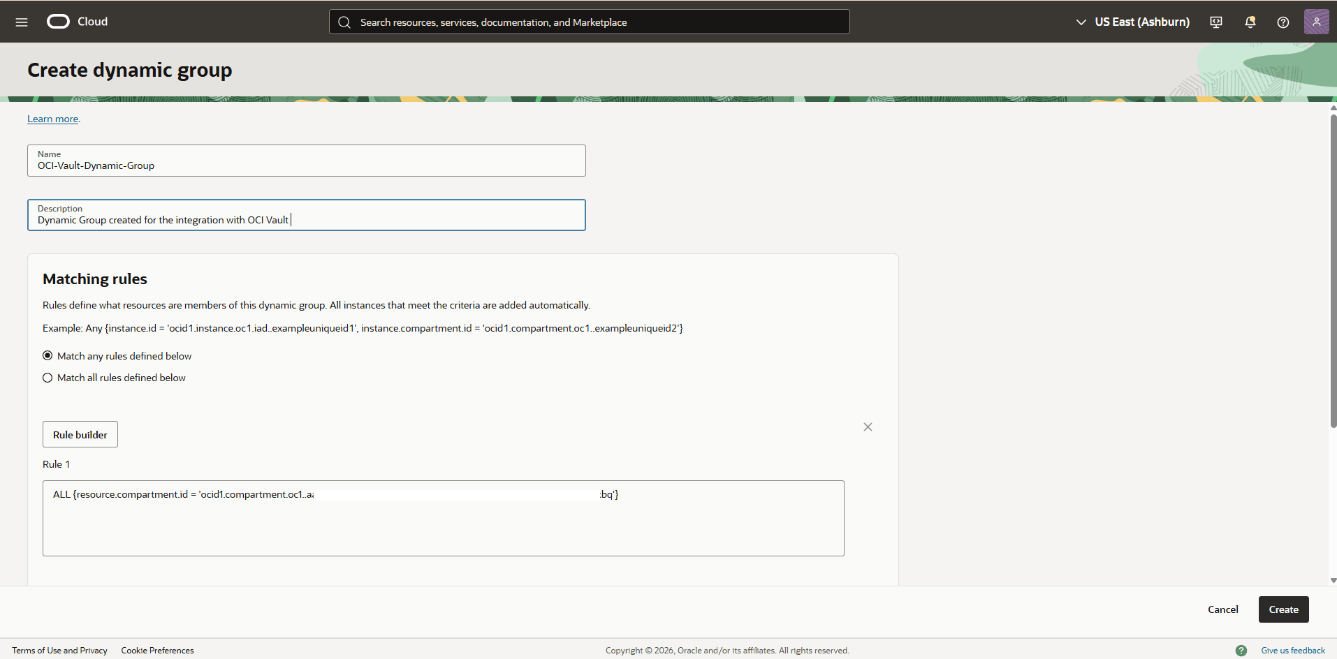 This screenshot shows how to create dynamic group.