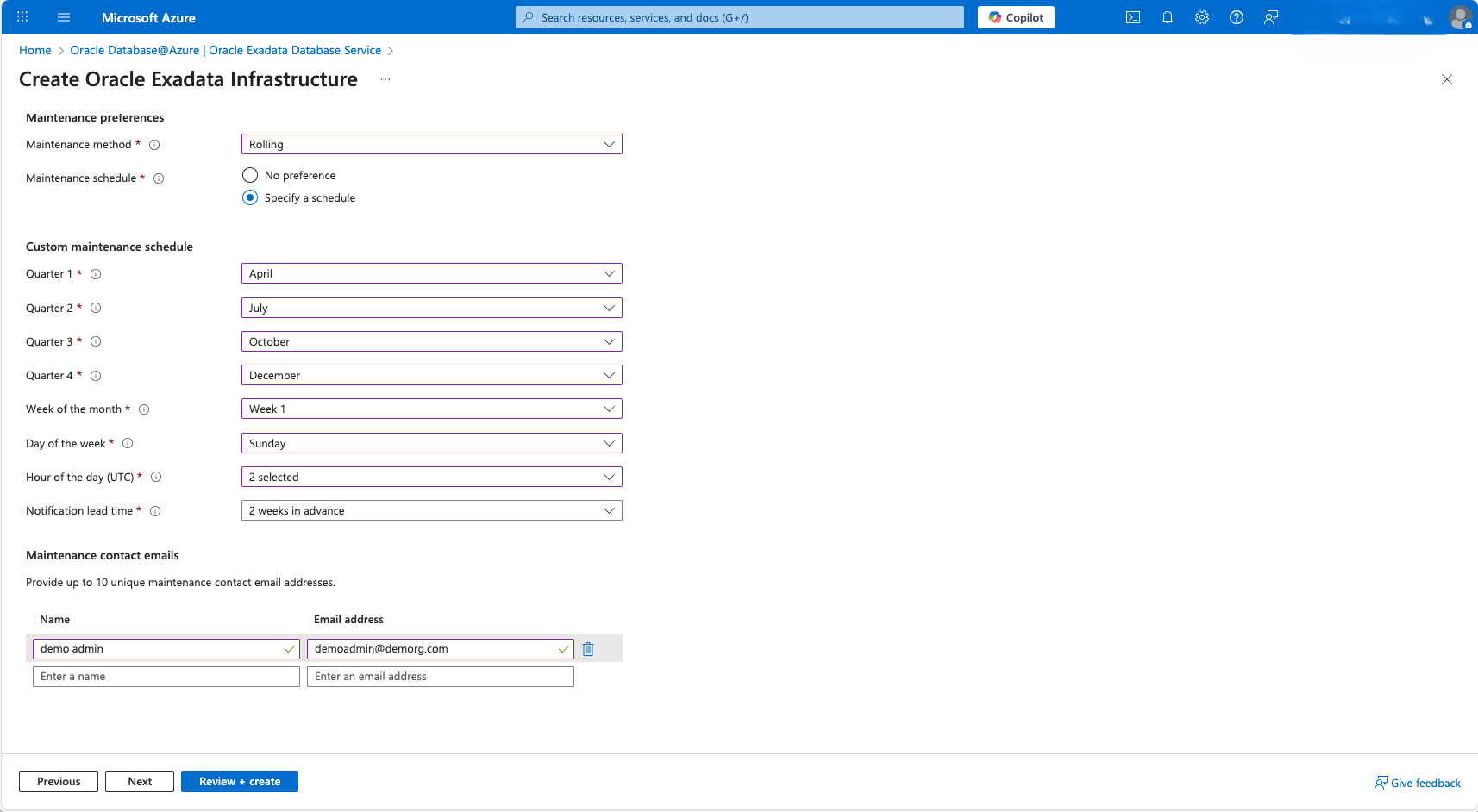 This screenshot shows how to create an Exadata Infrastructure .