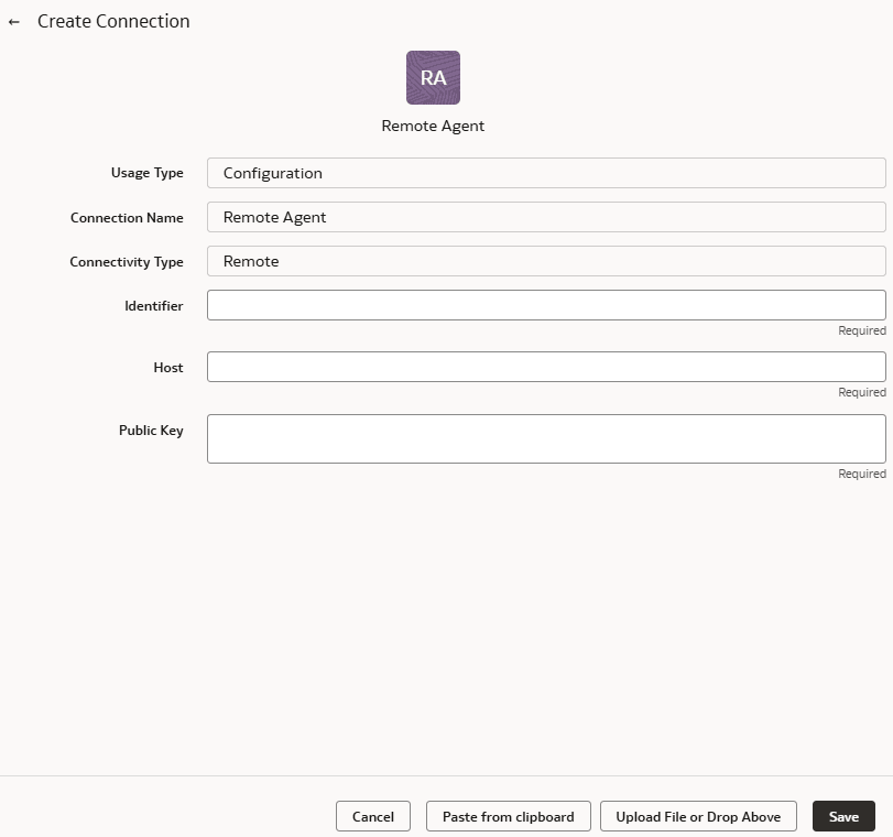 Create Connection dialog for the Remote Agent Create Connection dialog for the Remote Agent