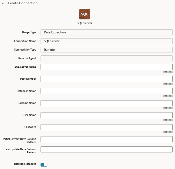 Create Connection for SQL Server dialog