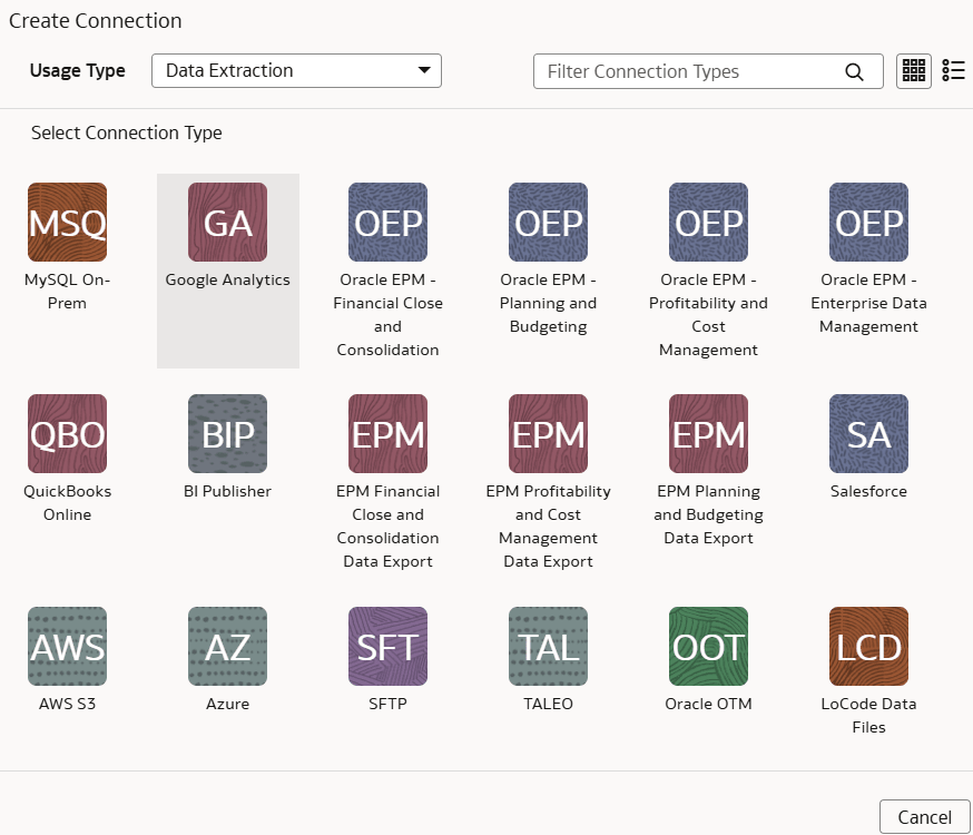 EPM Financial Close and Consolidation Data Export connection option