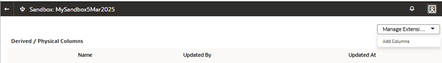 The Sandbox: MySandbox5Mar25 page displaying the option under Manage Extension