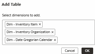 Add Table dialog