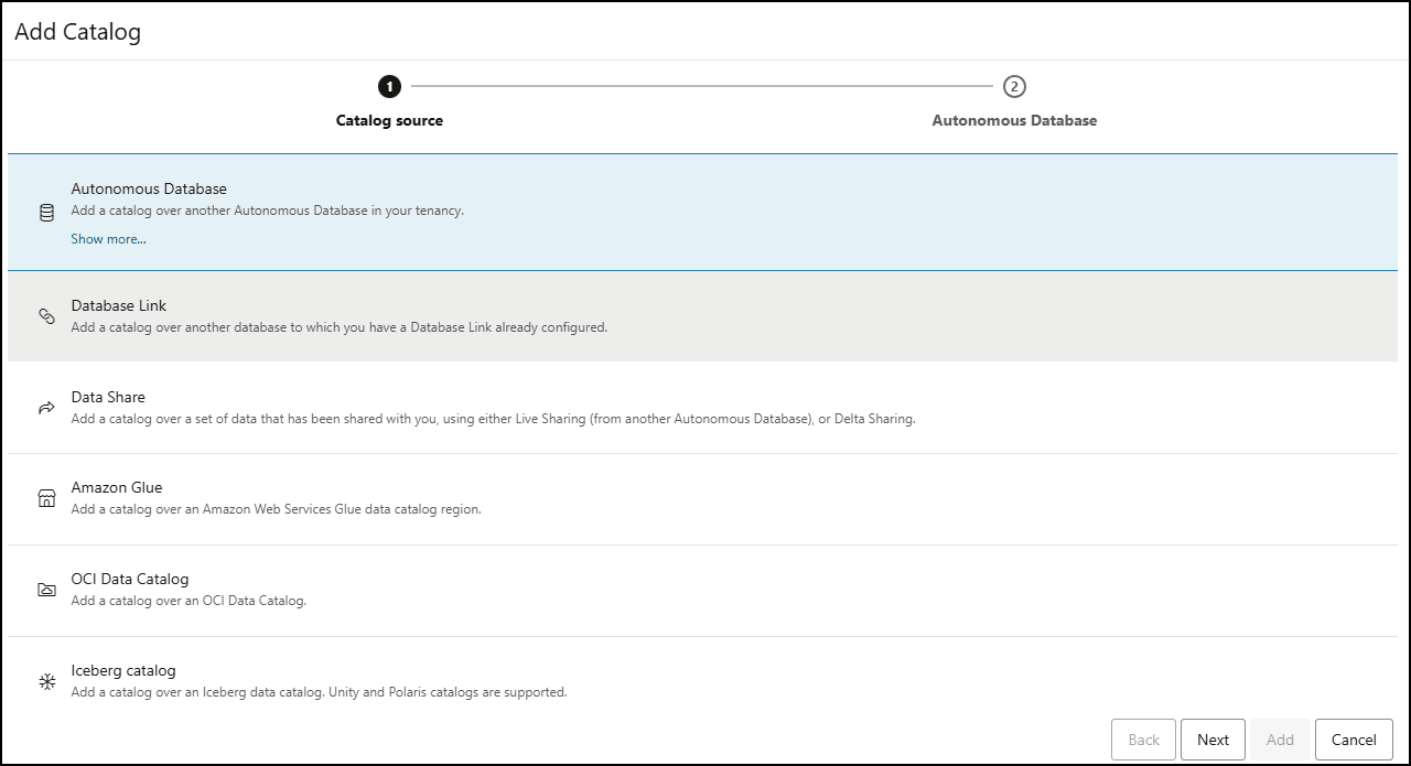 Description of catalog-source-adb.png follows Description of catalog-source-adb.png follows