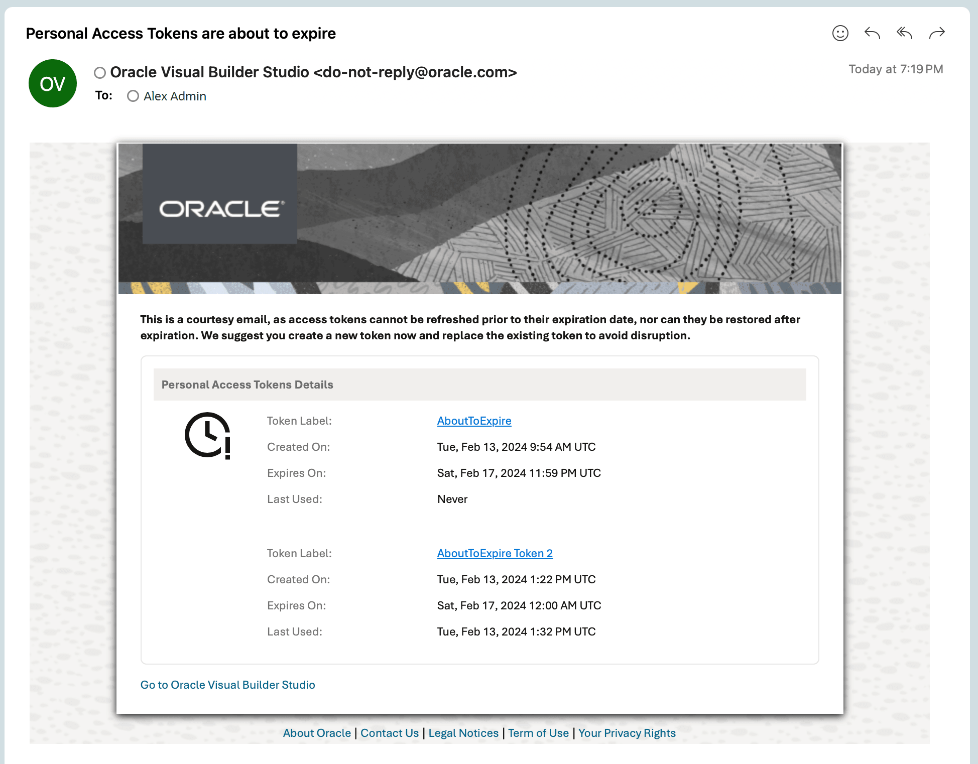Description of token-expiration-warning-email.png follows Description of token-expiration-warning-email.png follows