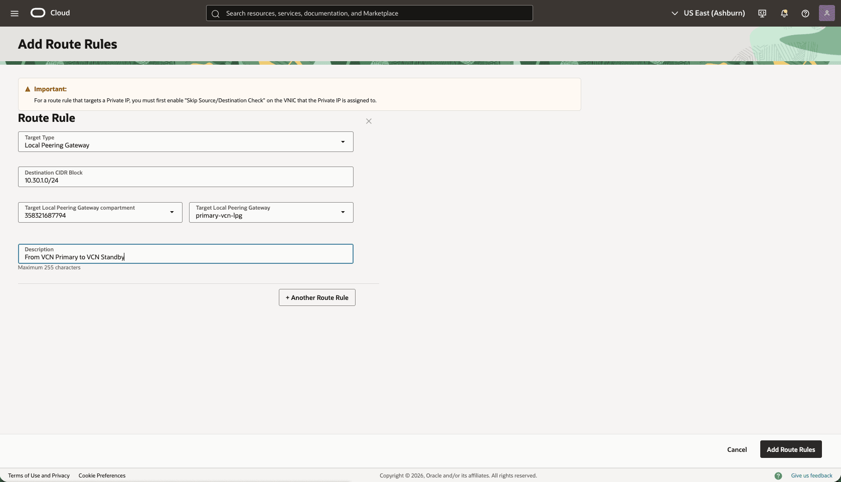 This screenshot shows how to configure the network in the primary region. This screenshot shows how to configure the network in the primary region.