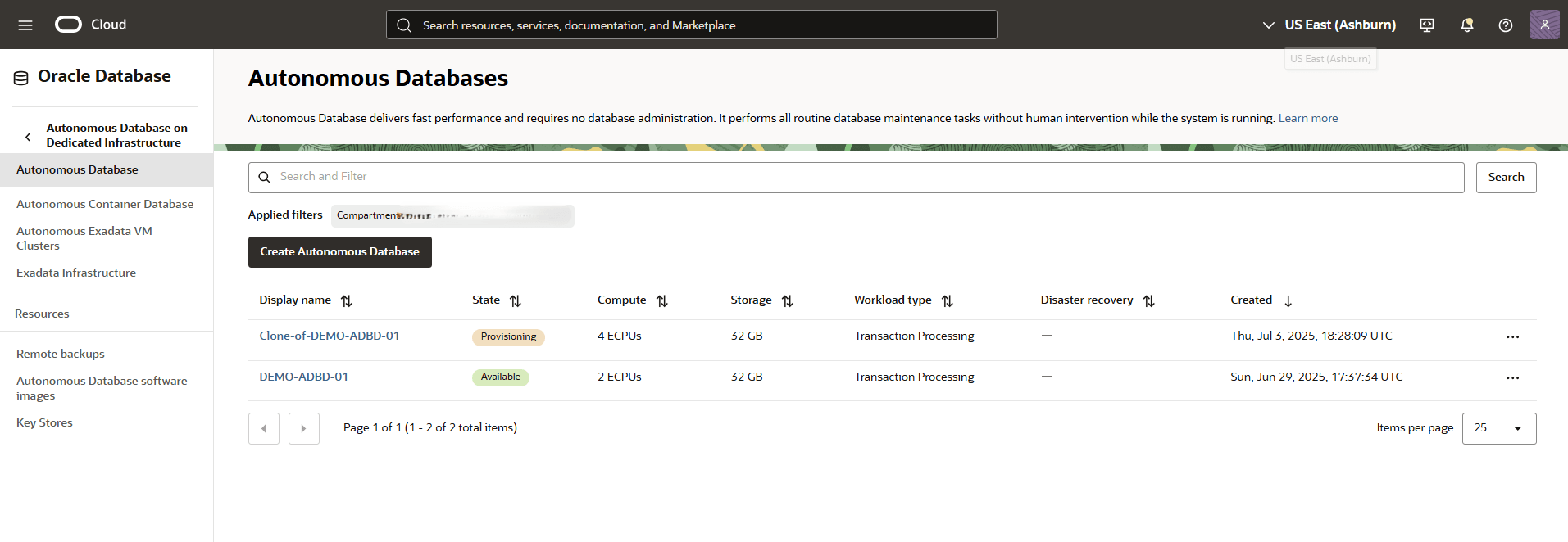 Autonomous AI Database (Dedicated) - Restore