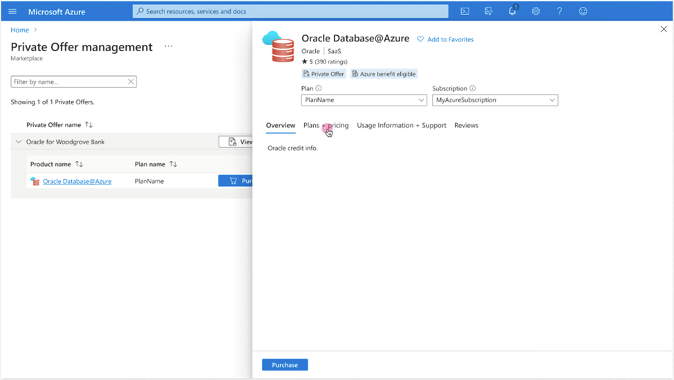 Click to expand An image of the Azure portal showing the Private Offer purchase panel.